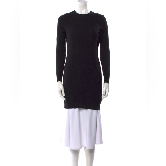 POLO RALPH LAUREN ITALIAN YARN BLACK WOOL SWEATER DRESS W/CALF ELBOW PATCHES XL - Picture 1 of 11
